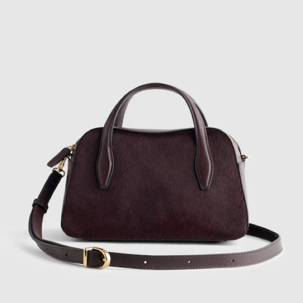NWT Madewell Mini Haircalf Crossbody Bag Chocolate Raisin Zip Top
